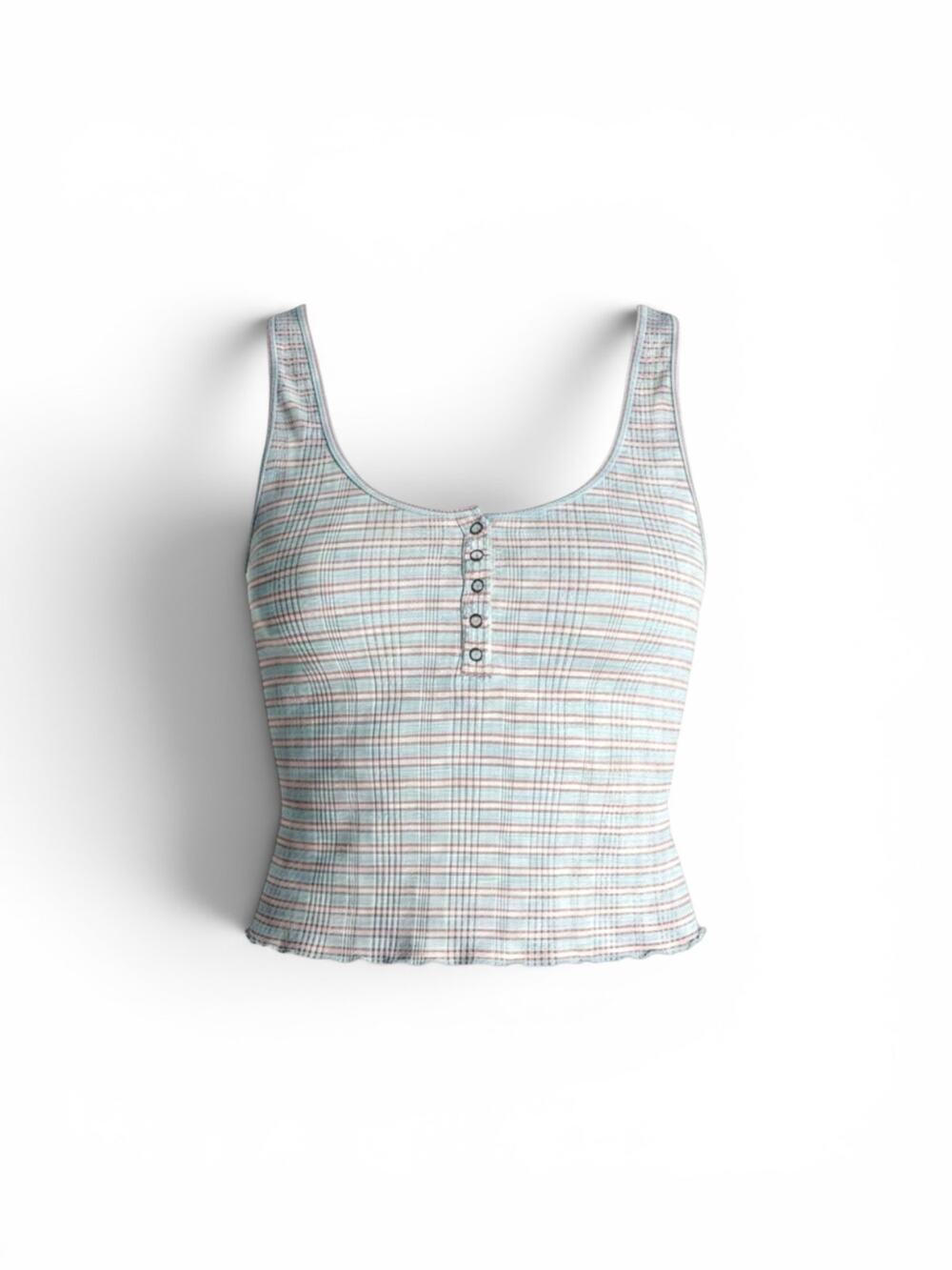 ✨2/$30✨ American Eagle Baby Blue Stripe Henley Cropped Tank Top XL